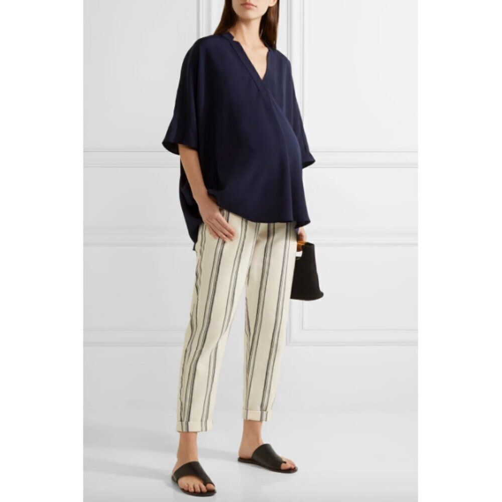 Hatch Maternity ivory ecru black stripe cotton Cassie tapered lightweight pants
